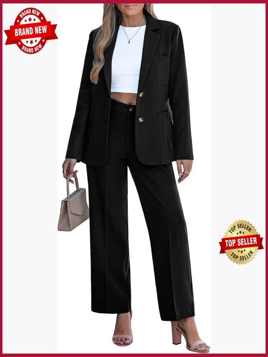 Pants - Dressy 2 Piece Suit Set Business Casual Long Sleeve Blazer Wide Leg Pants